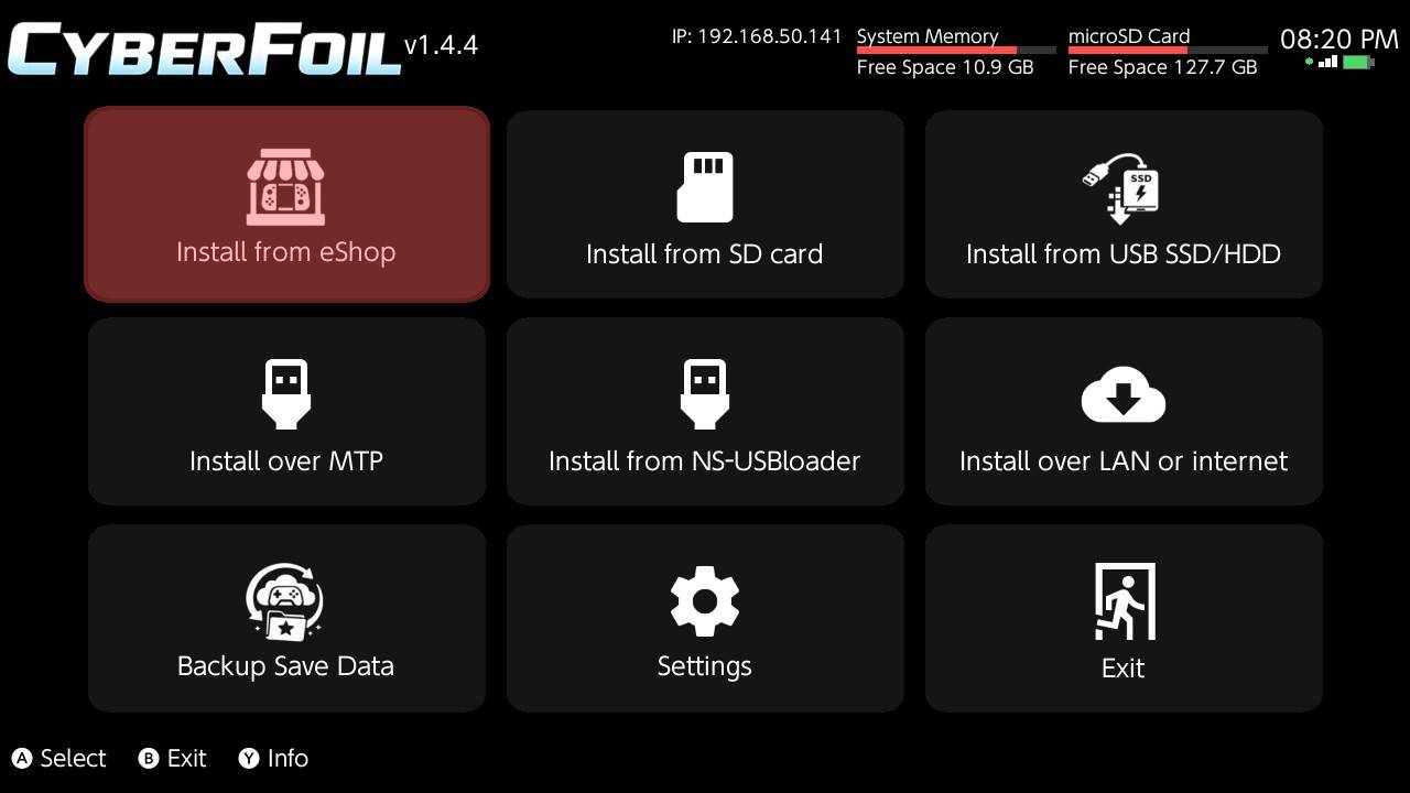 CyberFoil on Nintendo Switch, screenshot 1